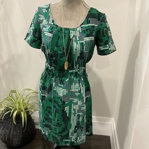 Green and Black, Short Sleeve, Midi Dress Small